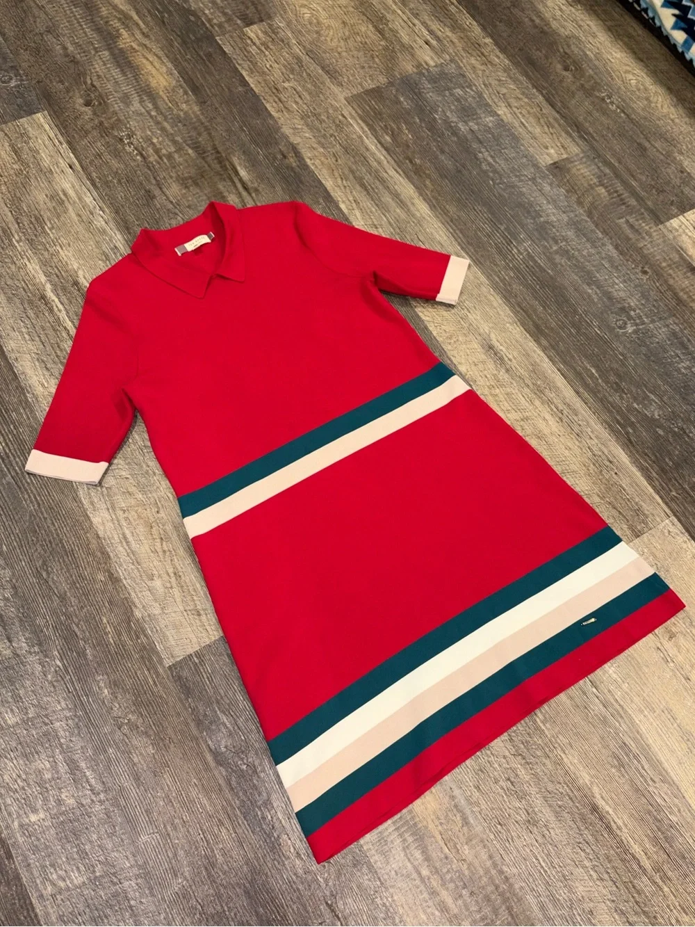 Ted Baker Origami Knitted Dress With Stripe Deep Pink Collar Size 3 US 8